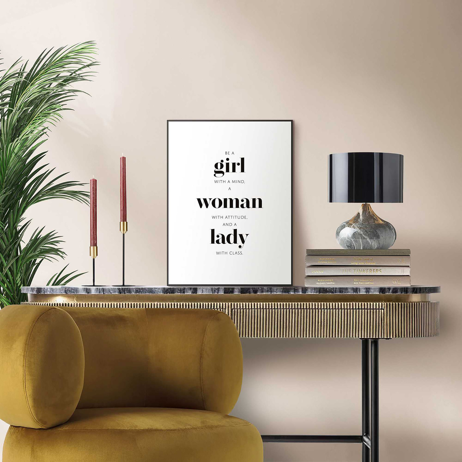 home24 Kunstprint Lady MDF zwart/wit, 30 x 40 x 1 cm