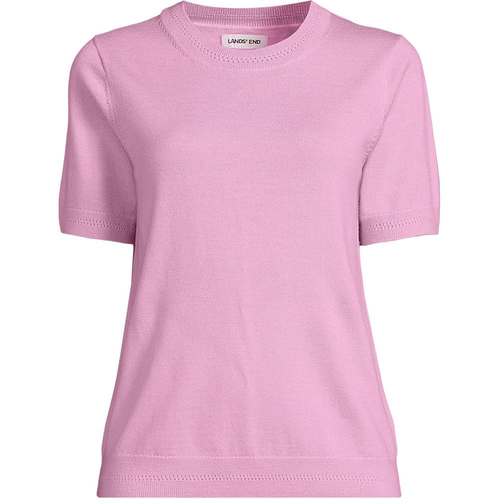 Merinopullover mit kurzen Ärmeln für Damen, Damen, size: regular, Pink, Wolle, by Lands' End