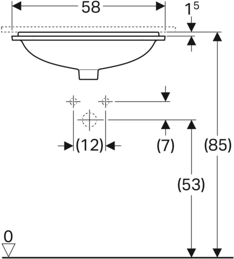 Geberit Unterbau-Waschtisch VariForm 58x49cm, o HL, o Ü, re, US glas. / we. (500767012)