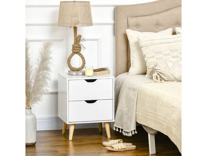 HOMCOM Table Nuit Scandinave 2 Tiroirs Blanc/Bois