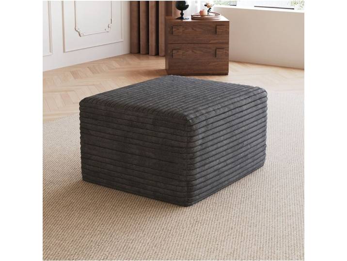 Pouf ottoman rectangulaire gris foncé en tissu velours côtelé rembourrage mousse sans montage