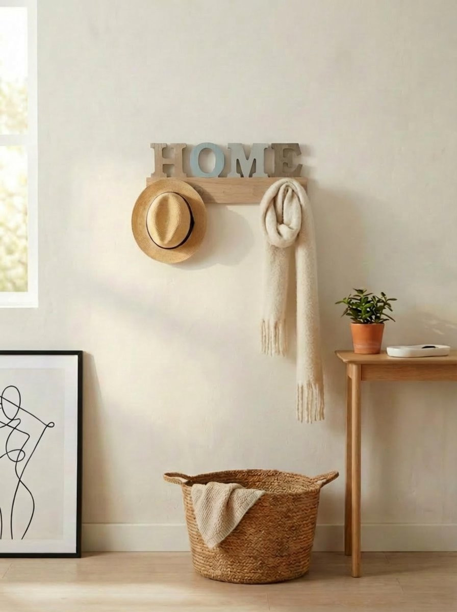 Merkloze houten wandgarderobe met 2 haakjes voor de hal, badkamer of keuken