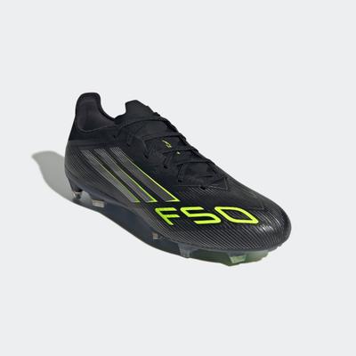 Fußballschuh ADIDAS PERFORMANCE "F50 PRO FIRM GROUND BOOTS", Herren, Gr. 40, schwarz (core schwarz, iron metallic, lucid lemon), Synthetik, Textil, Schuhe Fußballschuh, geeignet für Rasenplätze