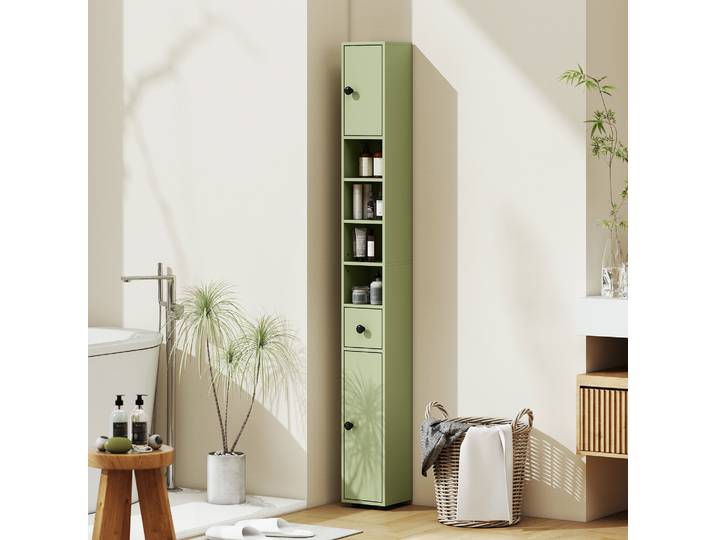 kleankin Armoire Salle de Bain Étroit 20x20x180cm Tiroir Vert