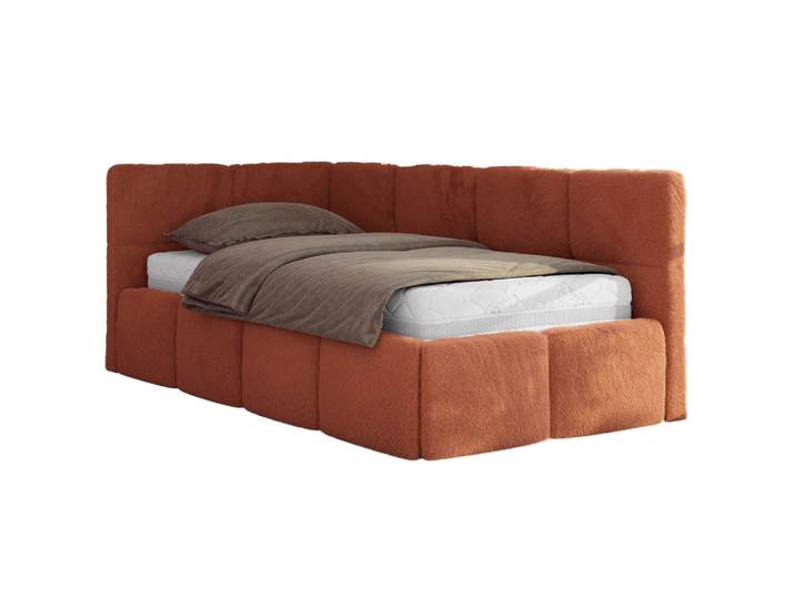 JUGENDBETT ARVO 90/200 - Orange Plüsch - Pocket-Matratze - Links Seite