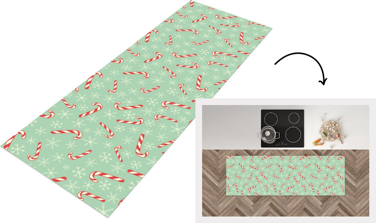 KitchenYeah Keukenloper met Kerstpatroon en Sneeuwvlokken, Vinyl, 150 x 50 cm