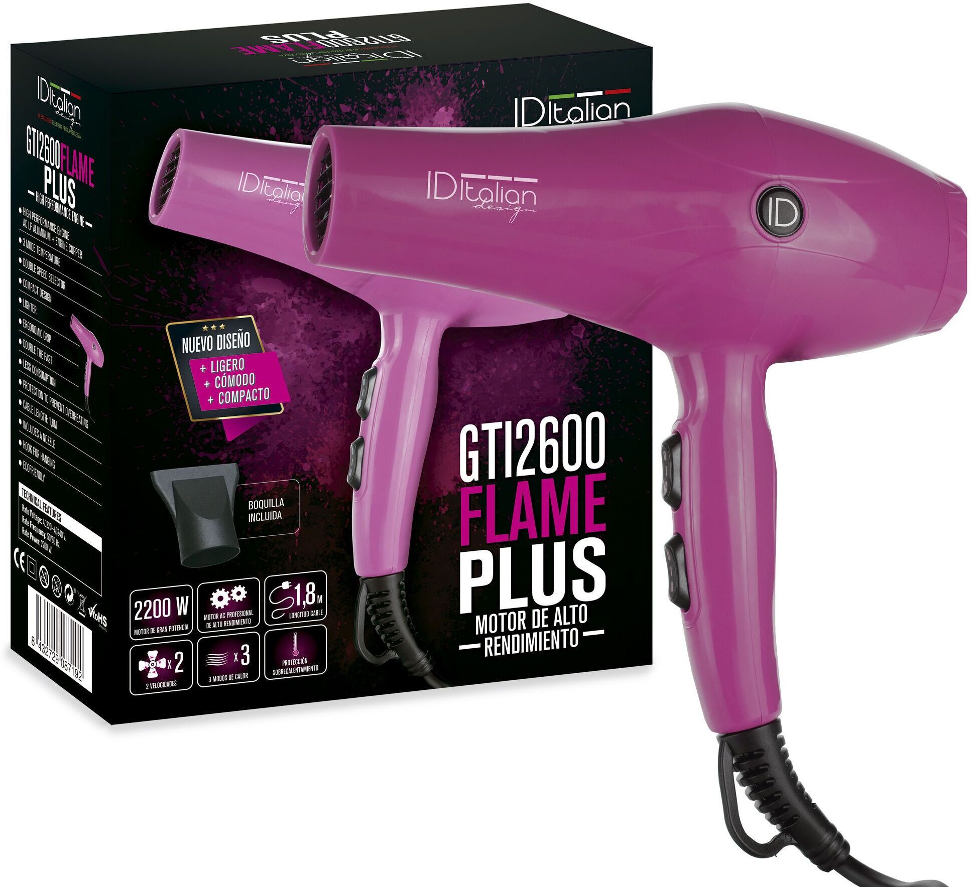 Italian Design GTI 2600 Flame Plus Sèche-cheveux   rose - Refurbished