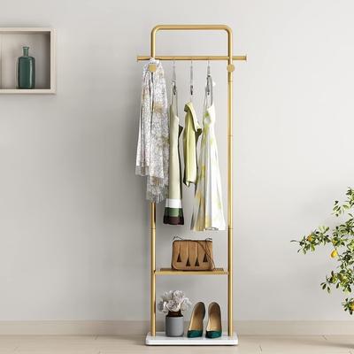 FATIVO Freestanding Metal Corner Clothes Stand Coat Rack with 4 Hooks Gold