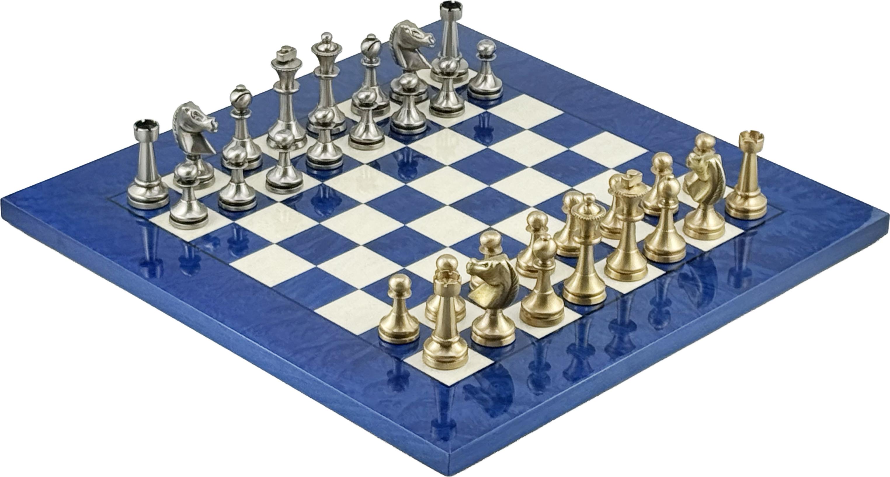 Staunton Solid Brass Chess Set 7.3cm + MADRONA Chessboard 42x42cm