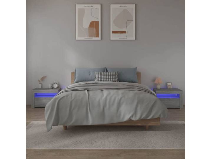 2x Tables de Chevet avec LED Tables de Nuit Armoires de Chevet Armoires de Lit Meubles de Chambre Maison Sonoma Gris 3144973
