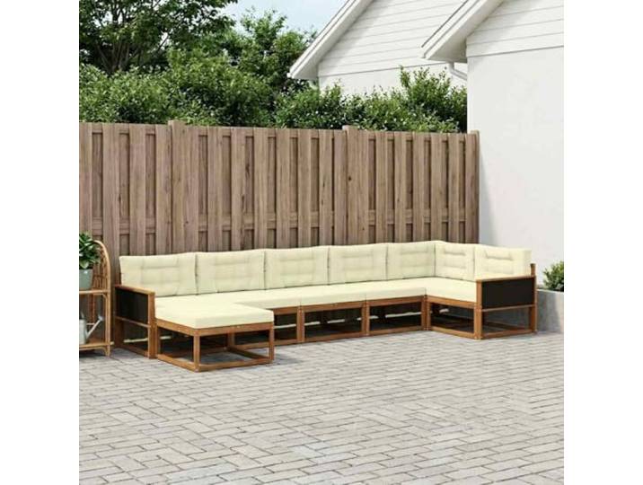 HFMDRMU Akazienholz Sofagarnitur mit Kissen 7-TLG., Outdoor-Sofaset Natur Creme, modulares Design mit Lattenrahmen und Armlehnen