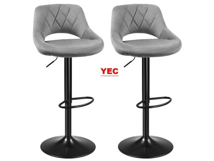 Chaises hauts/tabourets de bar en velours (gris clair) - YEC - 2PC - Cuisine - Scandinave - Moderne