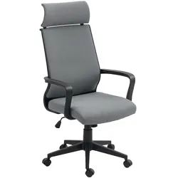 MODFU Bürostuhl ergonomisch Dunkelgrau 69x61x117 cm mit Armlehnen Kopfstütze Höhenverstellung Wippfunktion drehbar Kunstwolle Optik