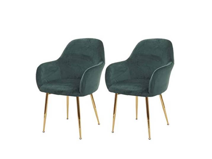 Mendler 2er-Set Esszimmerstuhl HWC-F18 - Samt grün, goldene Beine