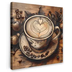 LEINWANDBILD Kaffee - Vintage - Braun - Tasse - Holz Wandbild Wohnzimmer 50x50 cm