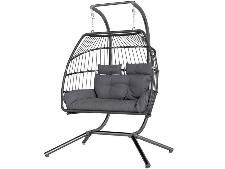 Chaise suspendue avec cadre pliable Panier suspendu avec coussin Polyrattan Ergonomique Balance suspendue pour 2 personnes Chaise su