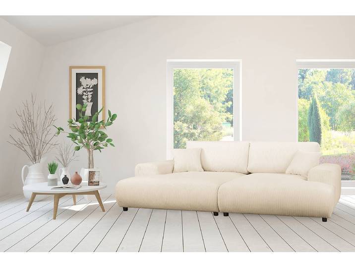 home24 XXL-bank Trouville beige/crèmekleurig corduroy Lola 237 x 79 x 144cm modern