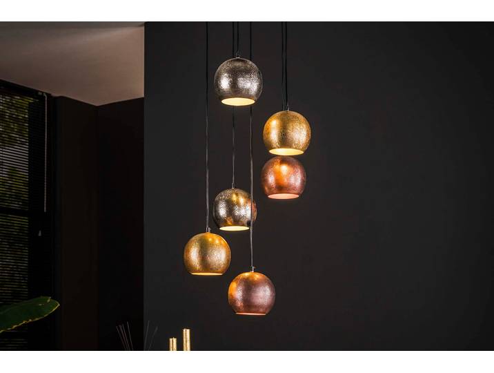 Pendelleuchte „Velluto“ – in der Metall-Farbkombination Chrom, Gold und Kupfer - Mattnickel-Mix - Luxusbetten24