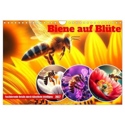 Biene auf Blüte - Faszinierende Details durch künstliche Intelligenz (Wandkalender 2027 DIN A4 quer), CALVENDO Monatskalender