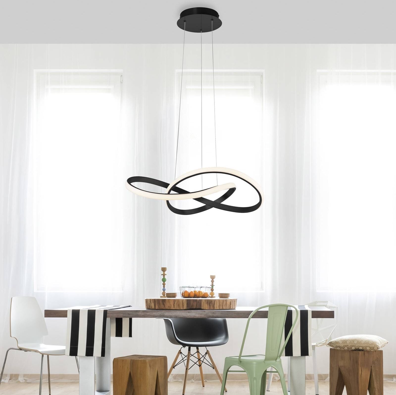 JUST LIGHT. GmbH Pendant Light Maria, dimmable, Black, Bedroom, Aluminium, Modern, Ceiling Light