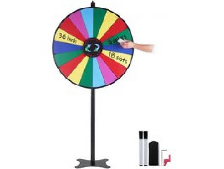 VEVOR Roue de Loterie 910 mm, Roue de la Fortune Effaçable à Sec à 18 Emplacements, Roue de la Chance sur Table ou sur Pied, avec 2 Marqueurs, Rotation Douce et Équilibré Bingo Jeu, pour Fête Salon