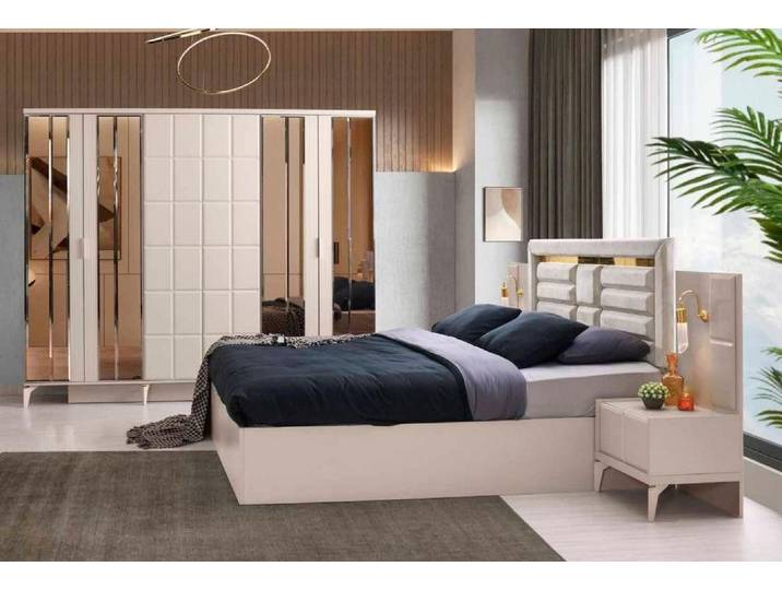 Xlmoebel Komplettschlafzimmer XLMOEBEL Schlafzimmer-Set Beige Modern mit Stauraum, (Komplettschlafzimmer, 4-tlg., Komplettschlafzimmer), Made in Europa