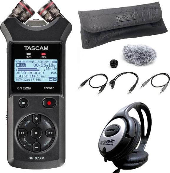 Tascam DR-07XP audio-recorder met DR11CMK microfoon en hoofdtelefoon
