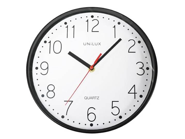Unilux Nessy Wandklok, kwartsuurwerk, diameter 25 cm, modern minimalistisch design, zwart