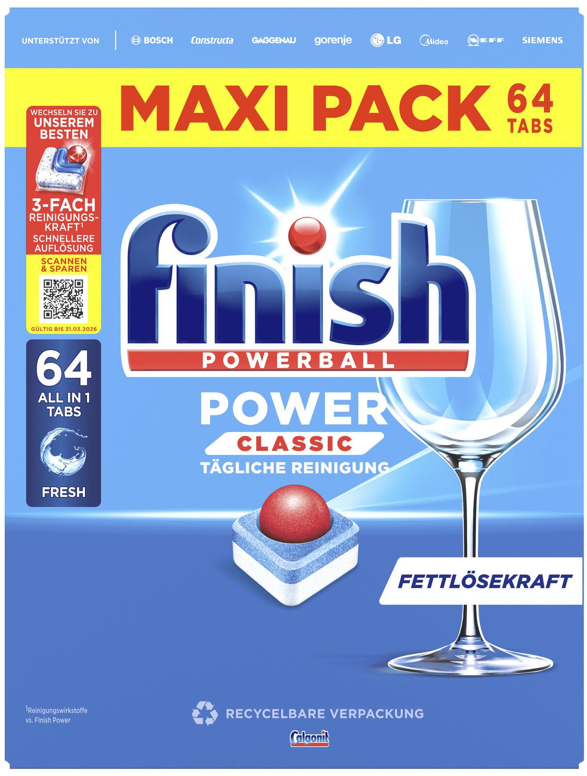 Calgonit finish finish POWERBALL POWER CLASSIC ALL IN 1 Spülmaschinentabs 64 St. 3314781