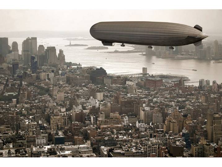 Fototapete PAPERMOON Zeppelin über New York , bunt, B:3,5m L:2,6m, Vlies, Tapeten, Fototapete