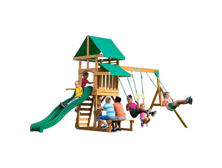 Spielturm Backyard Belmont, Braun, Gelb, Grün, Holz, 220x290x540 cm, EN 71, Freizeit & Co, Gartenspielzeug, Spieltürme