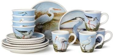 "Certified International Coastal Birds 16pc Dinnerware Set, Service for 4 - 11.00""L x 11.00""W x 1.25""H"