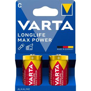 Varta Batterien Longlife Max Power 4714, Alkaline, 1,5 V, 10 Jahre lagerfähig, C / Baby / LR14, 2 Stück