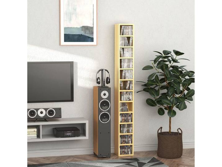 Meuble bibliothèque porte-CD 12 étagères pour 204 CD MDF et aggloméré 21 x 20 x 175 cm couleur bois