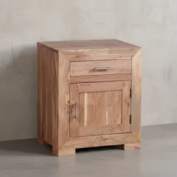 KADIMA DESIGN Massivholz Nachtschrank, Landhausstil, 60 cm Höhe, Schublade & Tür, Sheesham-Holz