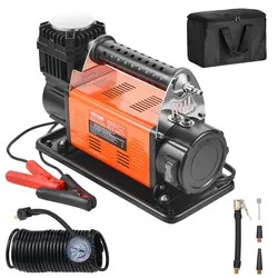 VEVOR Tragbarer 12-V-Reifenfüller, 7,06 CFM Hochleistungs-Luftkompressor, 150 PSI Offroad-Luftpumpe mit Adaptern für Auto, SUV, Wohnmobil, LKW – Inklusive 6,5 Fuß Netzkabel, 26 Fuß Luftschlauch mit Druckmesser, Tragetasche