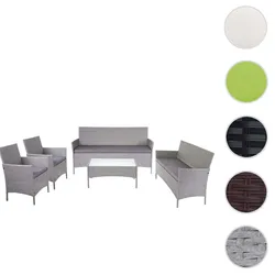3-2-1-1 Poly-Rattan Garten-Garnitur Halden, Lounge-Set Sitzgruppe Sofa ~ grau, Kissen anthrazit