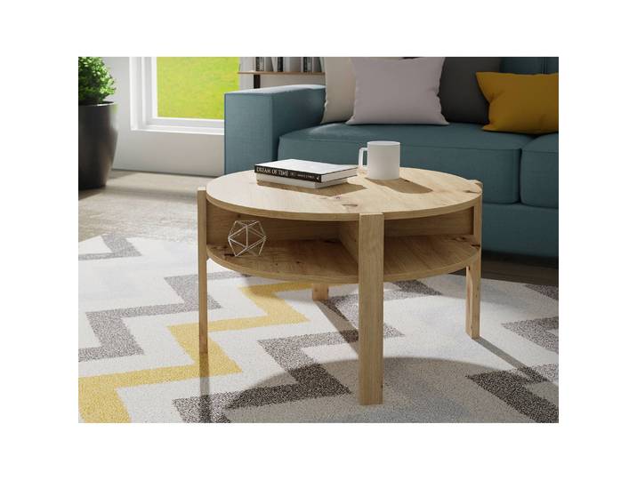 Table basse Nab Ø 74cm Beige/Marron/Imitation chêne Artisan