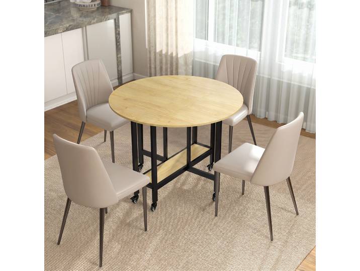 HOMCOM Table Pliante Cuisine 4 Pers. Chêne avec Étagère