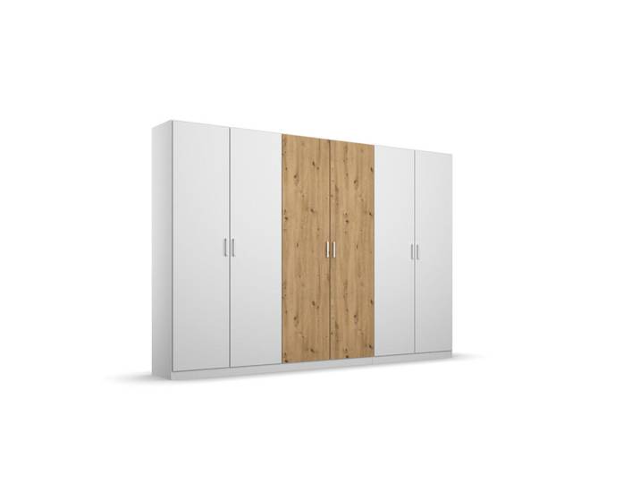 Rauch Möbel Drehtürenschrank, Weiß, Eiche Artisan, 3 Fächer, 271x210x54 cm, Schlafzimmer, Kleiderschränke, Drehtürenschränke