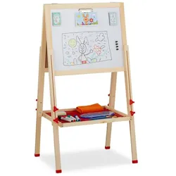 Relaxdays Doppelseitige Standtafel für Kinder Weiß,Dunkelgrün,Hellbraun