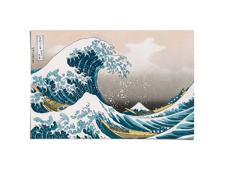 REINDERS Poster, Große Welle - Hokusai, Wohnzimmer, Poster, Wanddeko, Room Decor, Bilderdruckpapier, Blau, 61 x 91,5