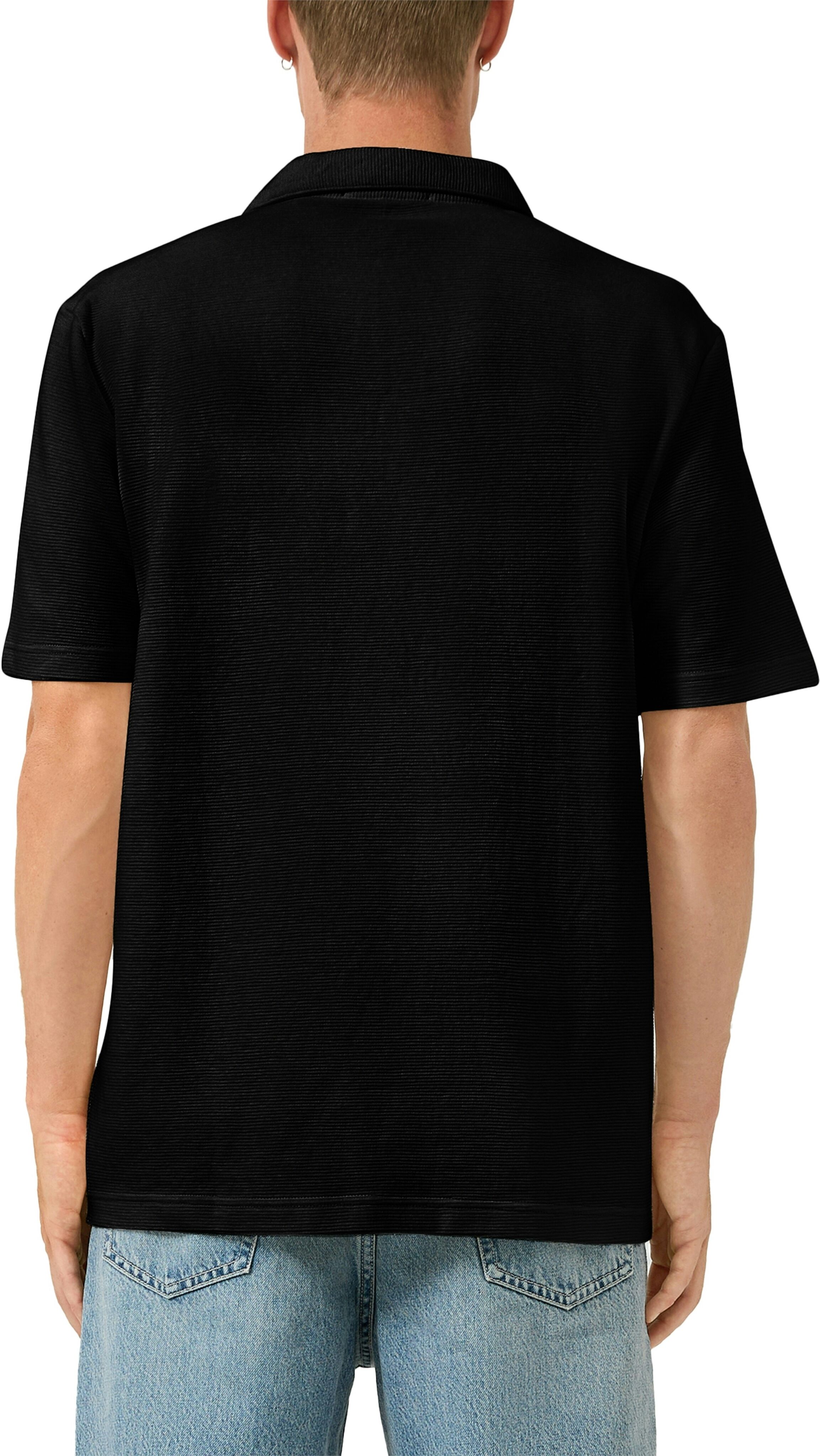 Poloshirt QS, Herren, Gr. XS, schwarz, Web, Obermaterial: 100% Baumwolle, Strukturmuster, regular fit normal, ohne Ausschnitt, Shirts Poloshirt, mit Struktur Muster schwarz XS