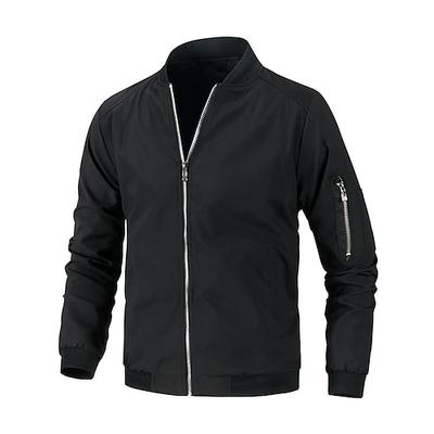 Herren Leichte Jacke Sommerjacke Bomberjacke Windbreaker Urlaub Freizeit Sport Winddicht Geschichtet Schmale Passform Herbst Einfarbig Klassisch Zeitlos Minimalistisch Rundhalsausschnitt Regulär