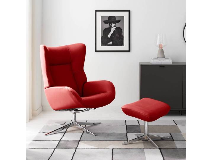 Relaxsessel Salla Rot/Rot Echtleder Daleb 70 x 100 x 85cm