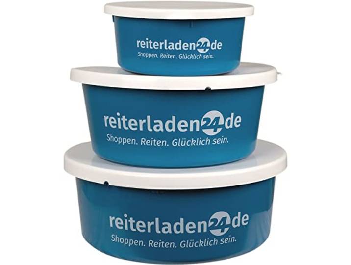 RL24 - Leckerlischale – Blau – 10 Schalen á 8l (10er Set) Müslischale mit Deckel für Pferde – Futterschale zur Aufbewahrung von Leckerli & Pferdefutter – Leckerli-Dose