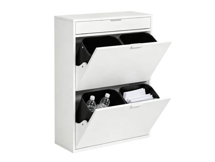 Hoclauho Mülleimerschrank Mülltrennsystem 4fach, Müllschrank Organizer für Küche, Abfalleimer Küche mit 4×10L, Mülleimer ausziehbar unter Spüle Alternative mit Schublade Weiß