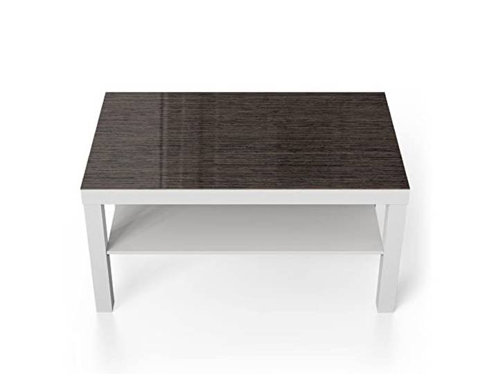 DEQORI Glastisch weiß groß 90x50 cm Motiv Holz horizontal gemasert ausgefallener Beistelltisch aus Glas Hochglanz Couchtisch fürs Wohnzimmer moderner Couch Tisch mit Design
