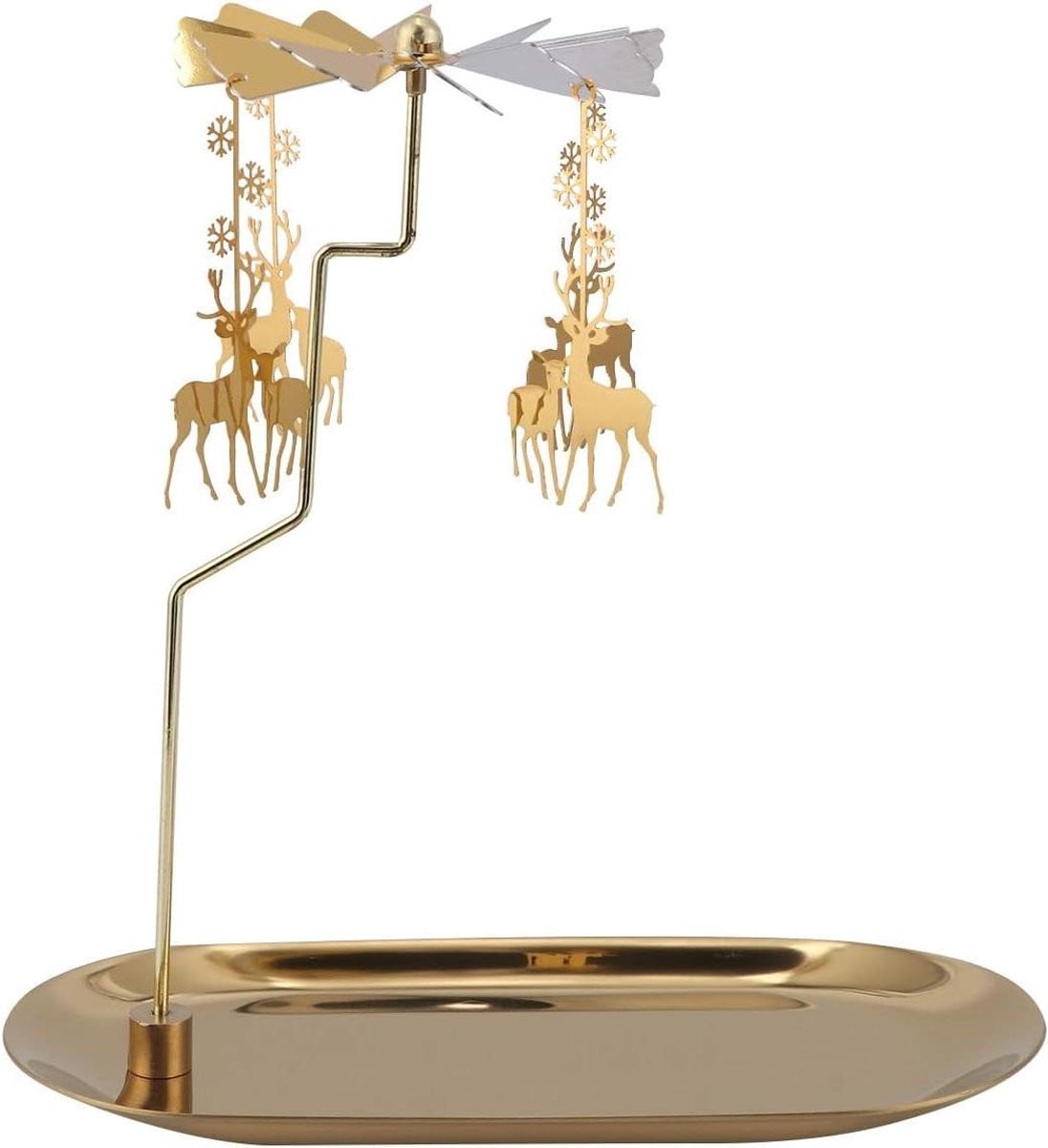 Gouden draaiende kandelaar voor theelichtjes als kersttafeldecoratie