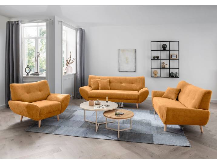 Polstergarnitur HOME AFFAIRE Basta , orange (gold), H:82cm T:87cm, 100% Polyester, Sitzmöbel-Sets, Polstergarnitur